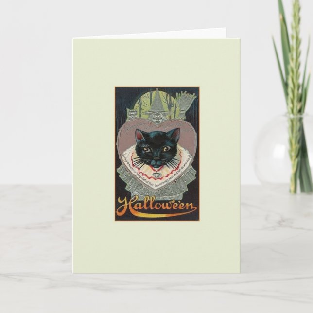 Vintage Black Cat Halloween Card (Front)
