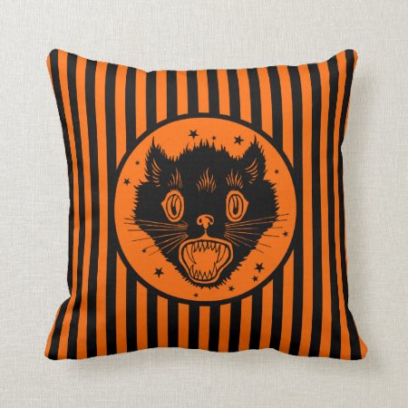 Vintage Black Cat Halloween Design Throw Pillow
