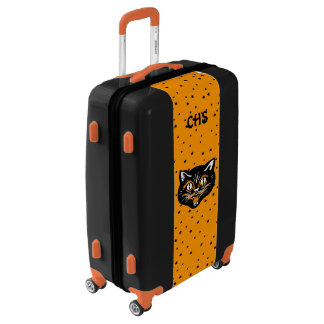 Vintage Black Cat Halloween Face Stars Orange Luggage