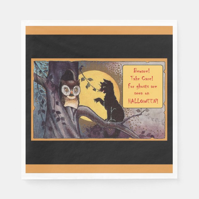 Vintage Black Cat Halloween Napkins (Front)