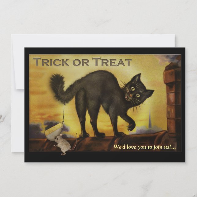 Vintage Black Cat Halloween Party Invitation (Front)