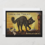 Vintage Black Cat Halloween Party Invitation