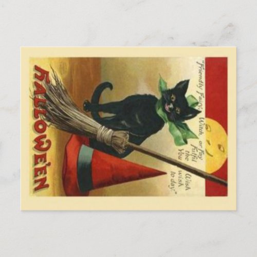 Vintage Black Cat Halloween Postcard