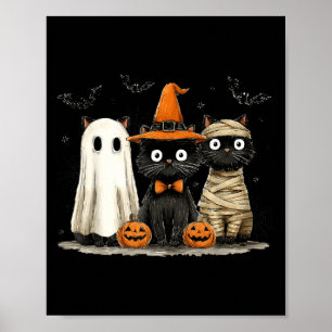 Vintage Black Cat Halloween Pumpkin Spooky Ghost Poster