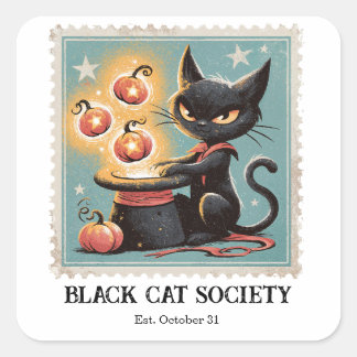 Vintage Black Cat Halloween Square Sticker