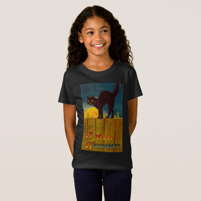 Vintage Black Cat Halloween T-Shirt (Front Full)