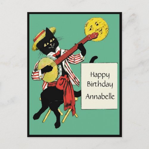 Vintage Black Cat Happy Birthday Personalize Postcard