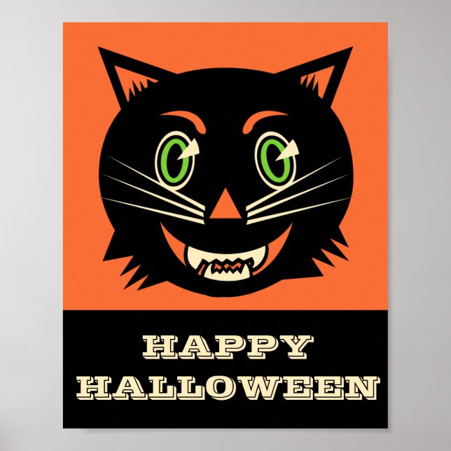 Vintage Black Cat Happy Halloween Poster (Front)