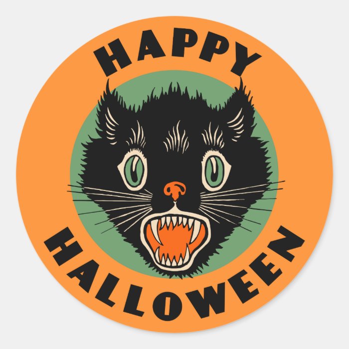 Vintage Black Cat - Happy Halloween Sticker