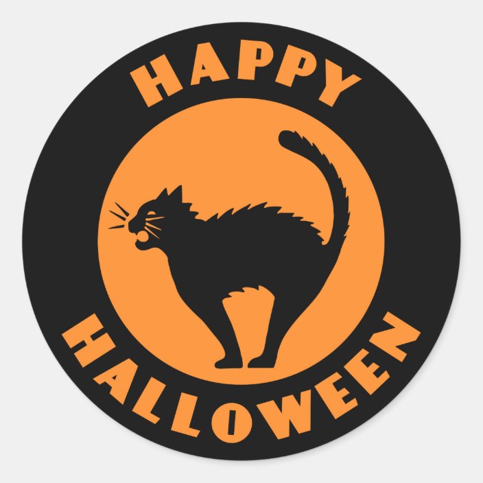 Vintage Black Cat - Happy Halloween Sticker | Zazzle.com