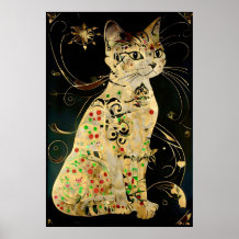 Vintage Black Cat In Golden Shade