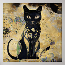 Vintage Black Cat In Golden Shade