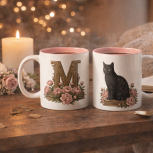 Vintage Black Cat Monogram Mug