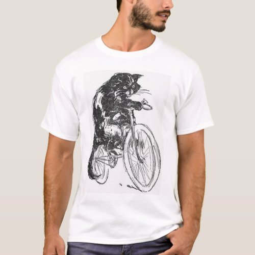 Vintage Black Cat On Bicycle T_Shirt