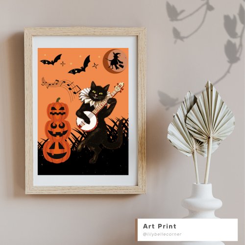 Vintage Black cat on spooky night Poster