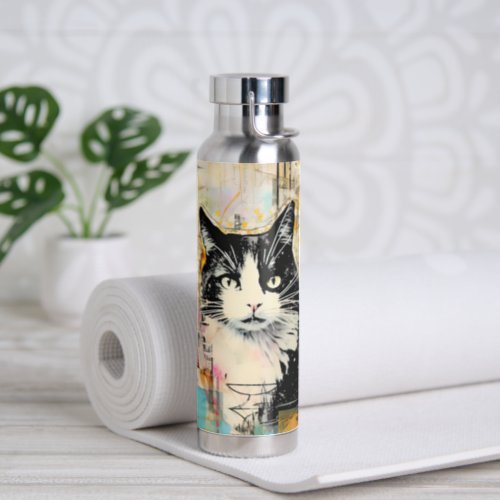 Vintage Black Cat Painting Name  Water Bottle