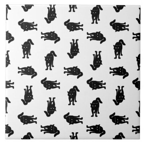 Vintage Black Cat Pattern CUSTOM BACKGROUND COLOR Ceramic Tile