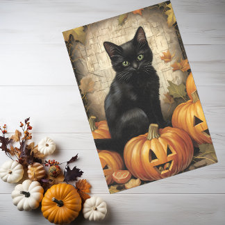Vintage Black Cat Pumpkin Decoupage Tissue Paper