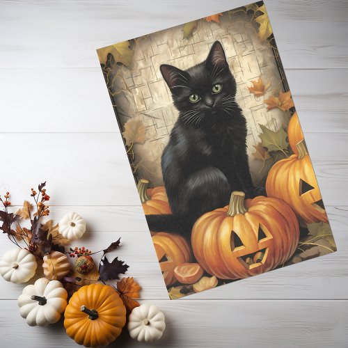 Vintage Black Cat Pumpkin Decoupage  Tissue Paper