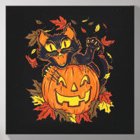 Vintage Black Cat Pumpkin Halloween Spooky Autumn