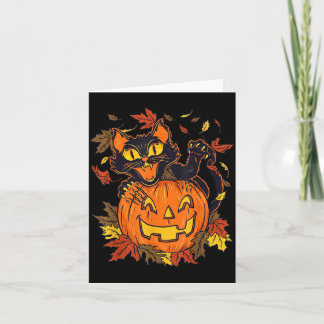 Vintage Black Cat Pumpkin Halloween Spooky Autumn Card