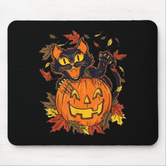 Vintage Black Cat Pumpkin Halloween Spooky Autumn Mouse Pad