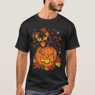 Vintage Black Cat Pumpkin Halloween Spooky Autumn T-Shirt