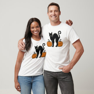 Vintage Black Cat Pumpkins Spooky Halloween T-Shirt