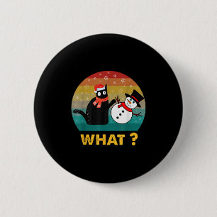 Vintage Black Cat Pushing Snowman Christmas Winter Button