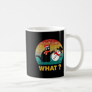 Vintage Black Cat Pushing Snowman Christmas Winter Coffee Mug
