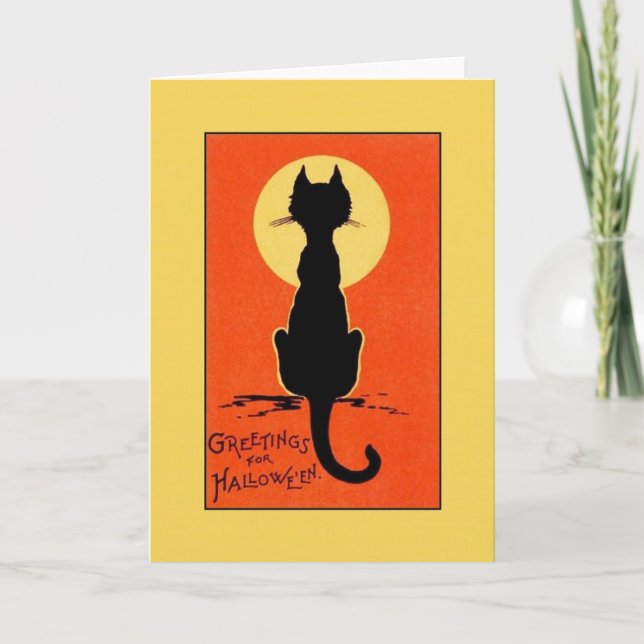 Vintage Black Cat Silhouette Greeting Card (Front)