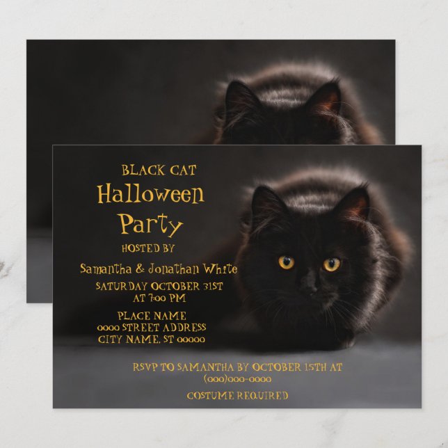 Vintage Black Cat Spooky Evil Halloween Party Invitation (Front/Back)