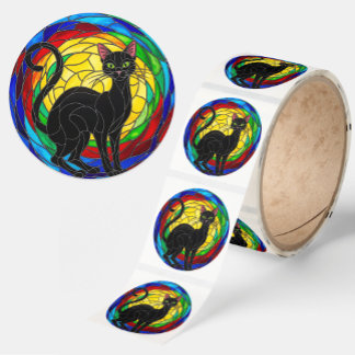 Vintage Black Cat Sticker, colorful mosaic Classic Round Sticker