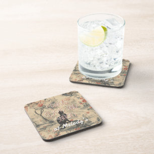 Vintage Black Cat Toile Custom Mahjong Beverage Coaster