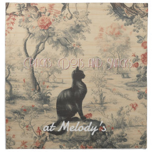 Vintage Black Cat Toile Custom Mahjong Cloth Napkin