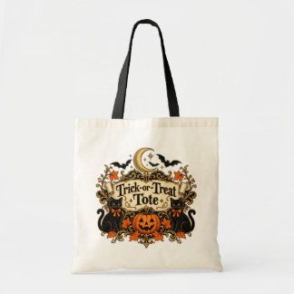 Vintage Black Cat Trick or Treat Halloween Tote Bag