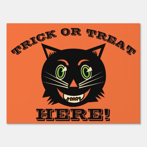 Vintage Black Cat Trick or Treat Here Sign