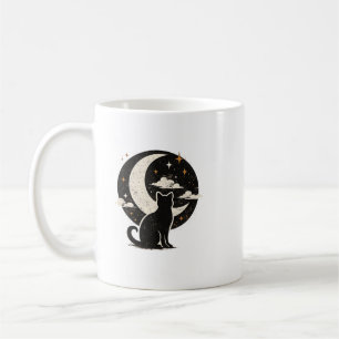 Vintage Black Cat Under Crescent Moon Minimalist Coffee Mug