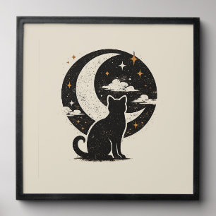 Vintage Black Cat Under Crescent Moon Minimalist Peel And Stick Photo Tile