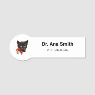 Vintage Black Cat veterinary profession business Name Tag