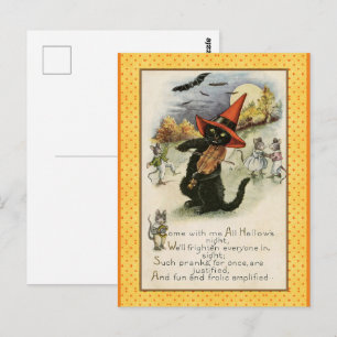 Vintage Black Cat Violin Halloween Postcard