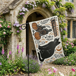 Vintage Black Cat Watch Botanical Garden Halloween House Flag