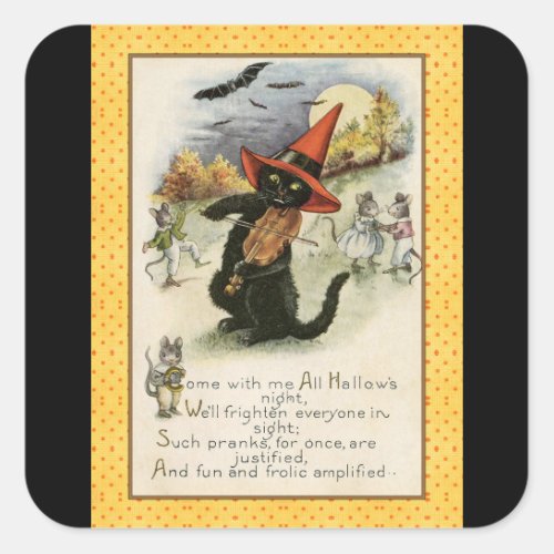 Vintage Black Cat Witch Halloween Sticker