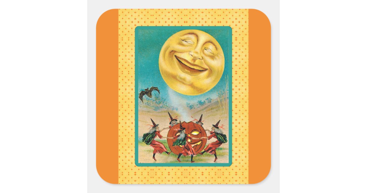 Vintage Black Cat Witch Halloween Sticker | Zazzle