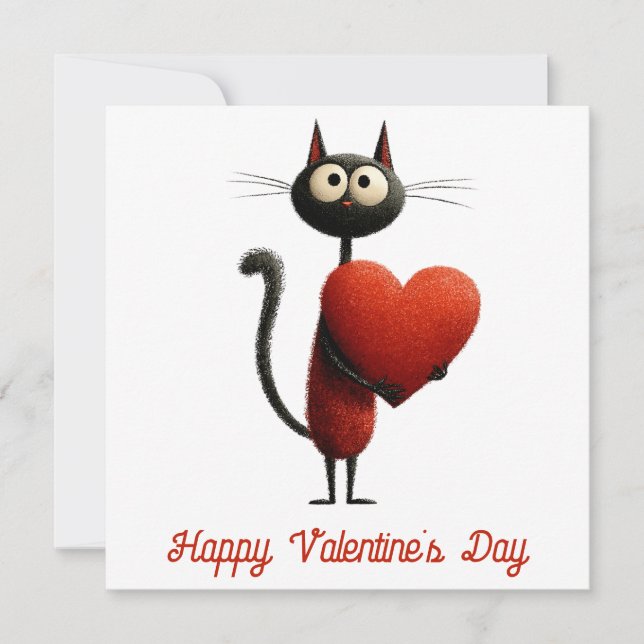 Vintage Black Cat With Heart Valentine`s Day Card (Front)