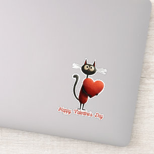 Vintage Black Cat With Heart Valentine`s Day Sticker