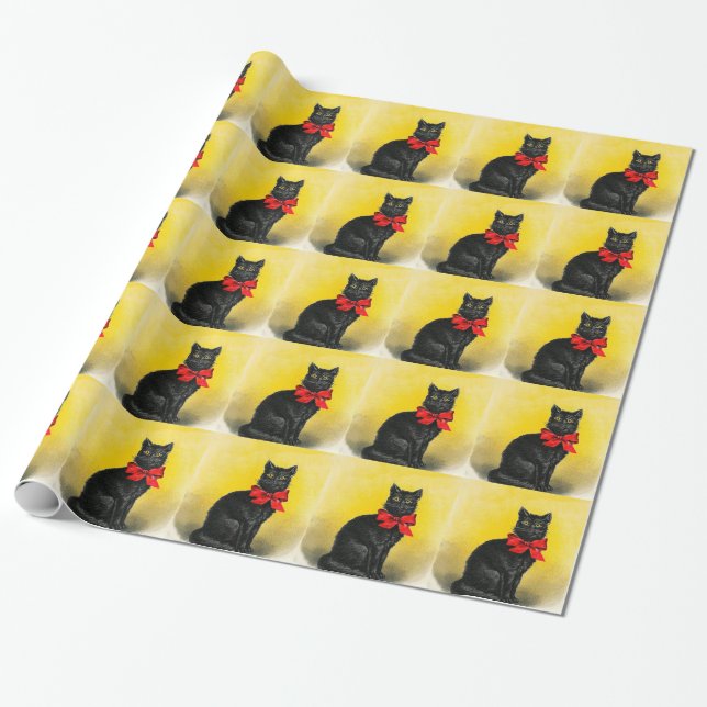 Vintage Black Cat Wrapping Paper (Unrolled)
