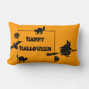 Vintage Black Cats Bat Pumpkins Witch Lumbar Pillow