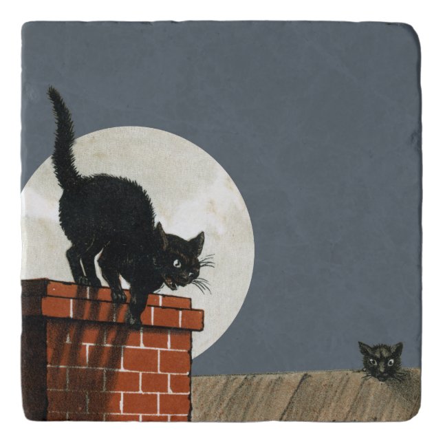 Vintage Black Cats in the Moonlight Trivet (Front)