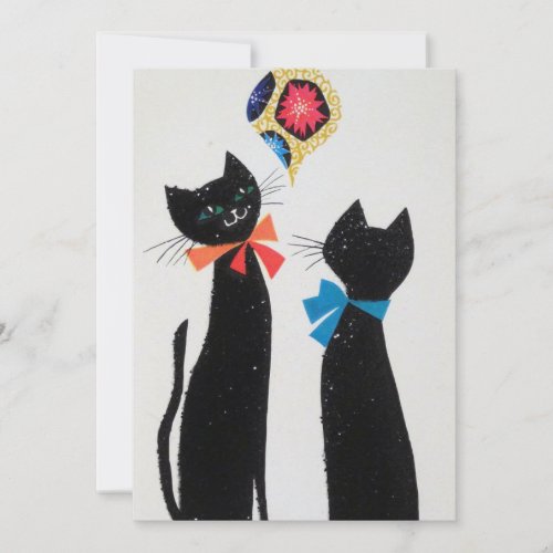 Vintage Black Cats Looking At Ordainment Holiday Card